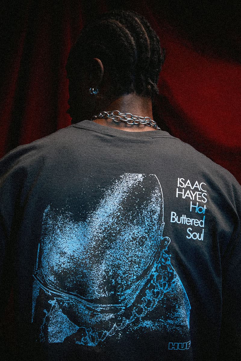 Isaac Hayes' Iconic Albums Are the Centerfold of His HUF Collaboration release info drop lookbook Black Moses, Live at the Sahara Tahoe, and Hot Buttered Soul