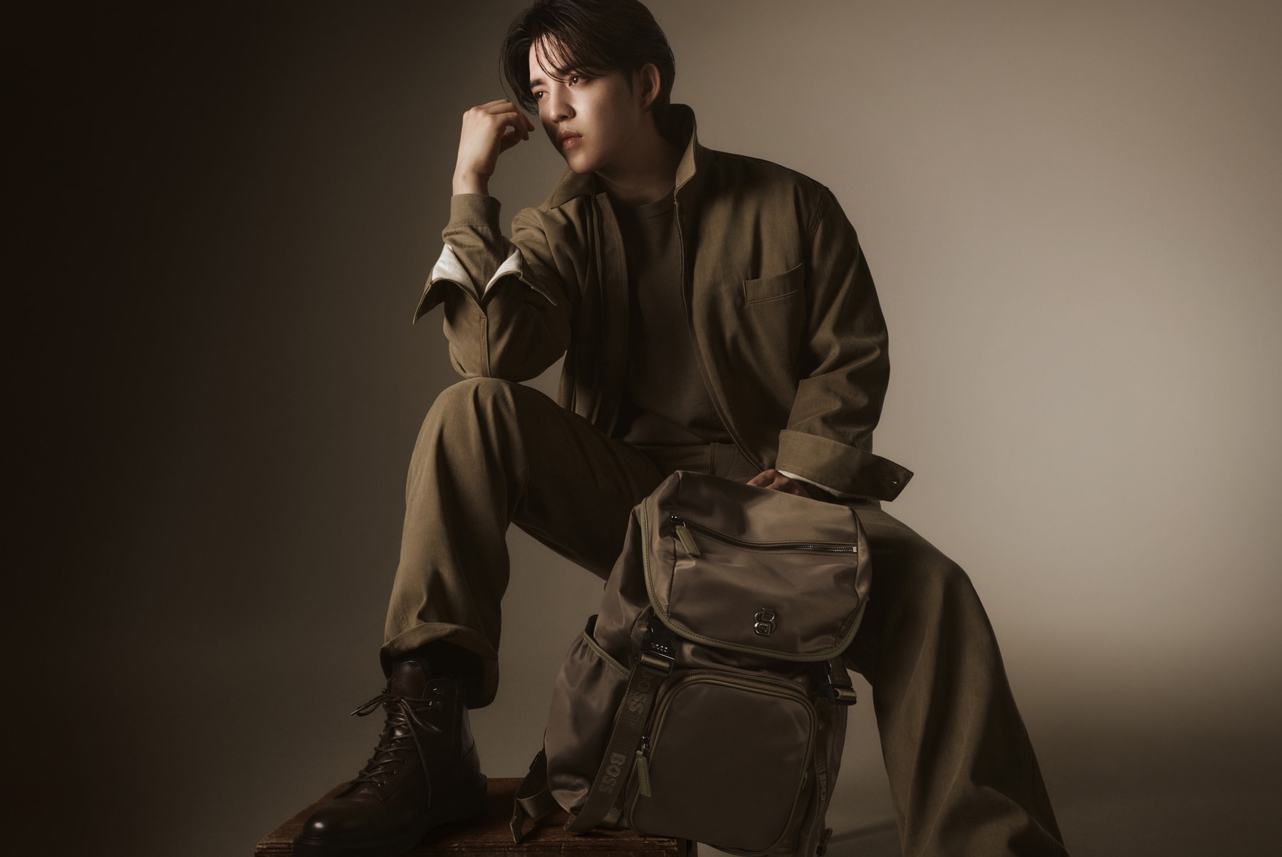 boss ishaan khatter aaron pierre amelia gray be the next boss campaign fall winter 2025 s.coups taylor fritz suit “New Trouser” knit italian wool nappa leather