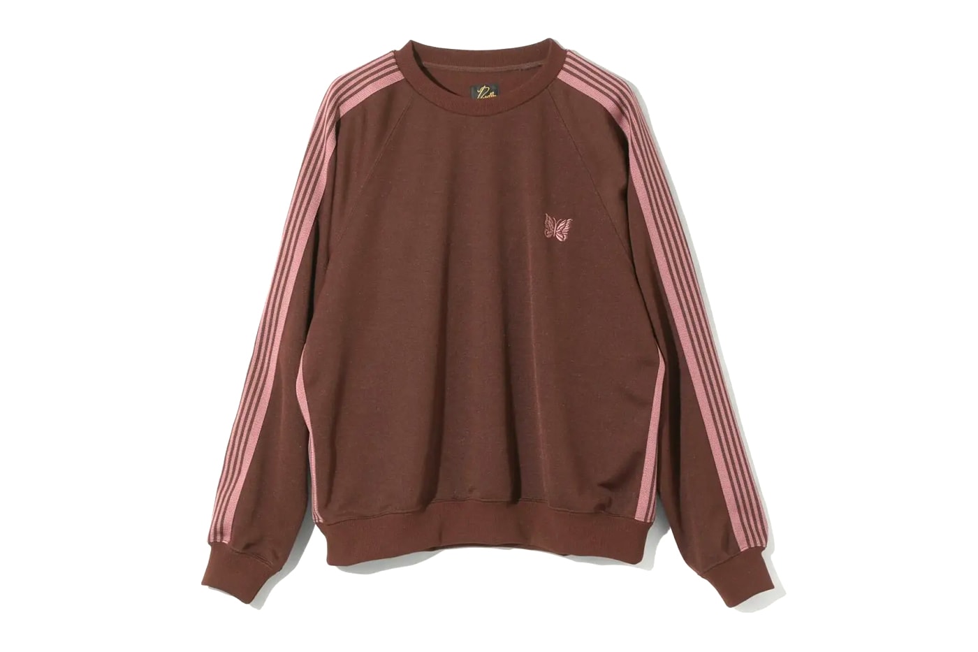 NEEDLES Unveils FW25 Classic Track Suit Series jacket pant poly smooth crew neck shirt butterfly red green maroon brown