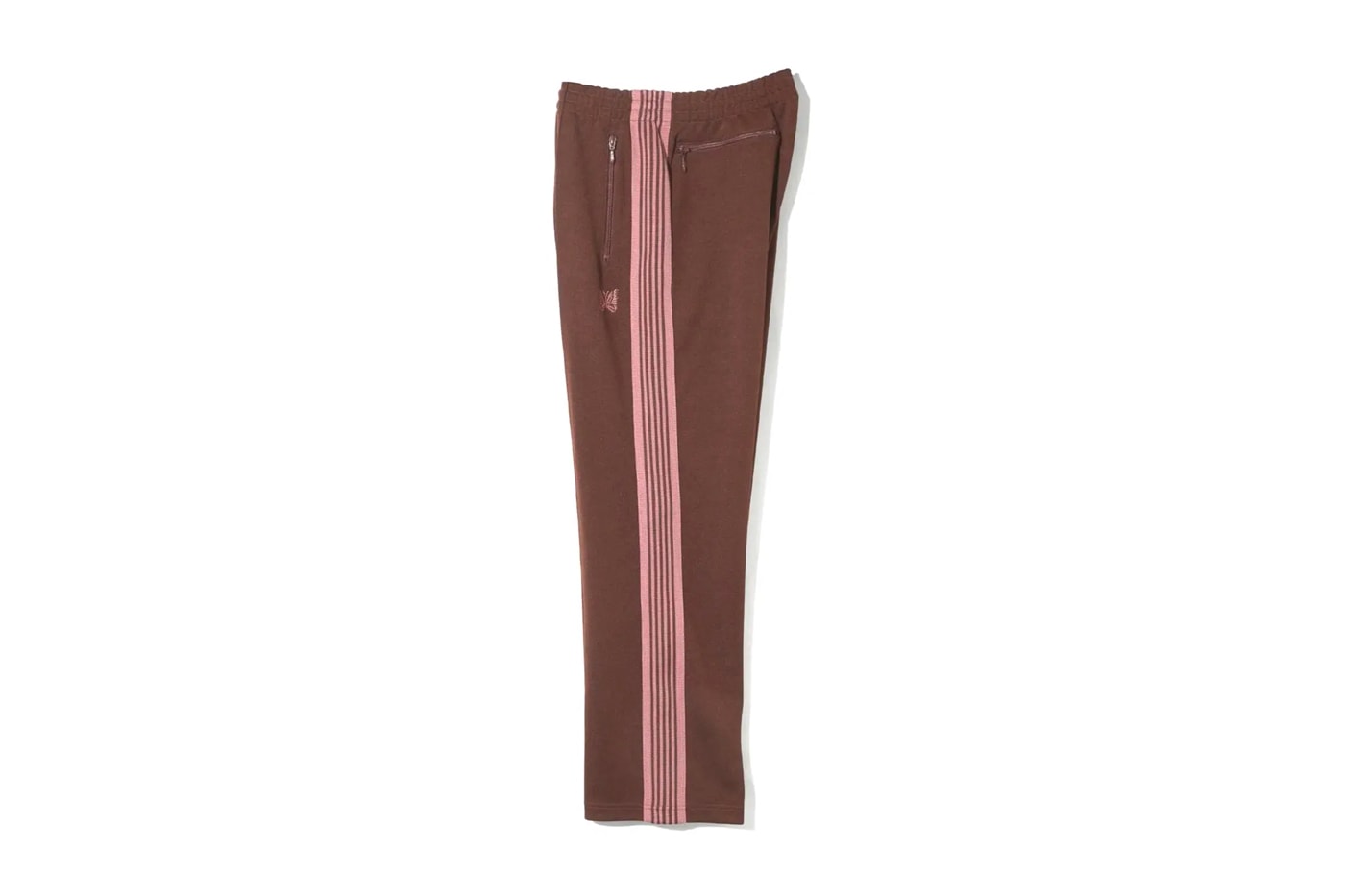NEEDLES Unveils FW25 Classic Track Suit Series jacket pant poly smooth crew neck shirt butterfly red green maroon brown