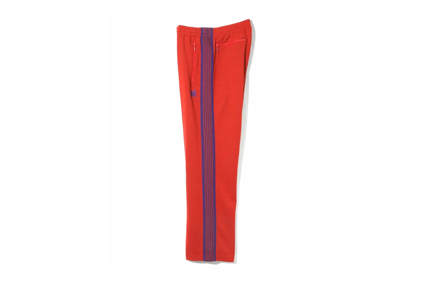 NEEDLES Unveils FW25 Classic Track Suit Series jacket pant poly smooth crew neck shirt butterfly red green maroon brown