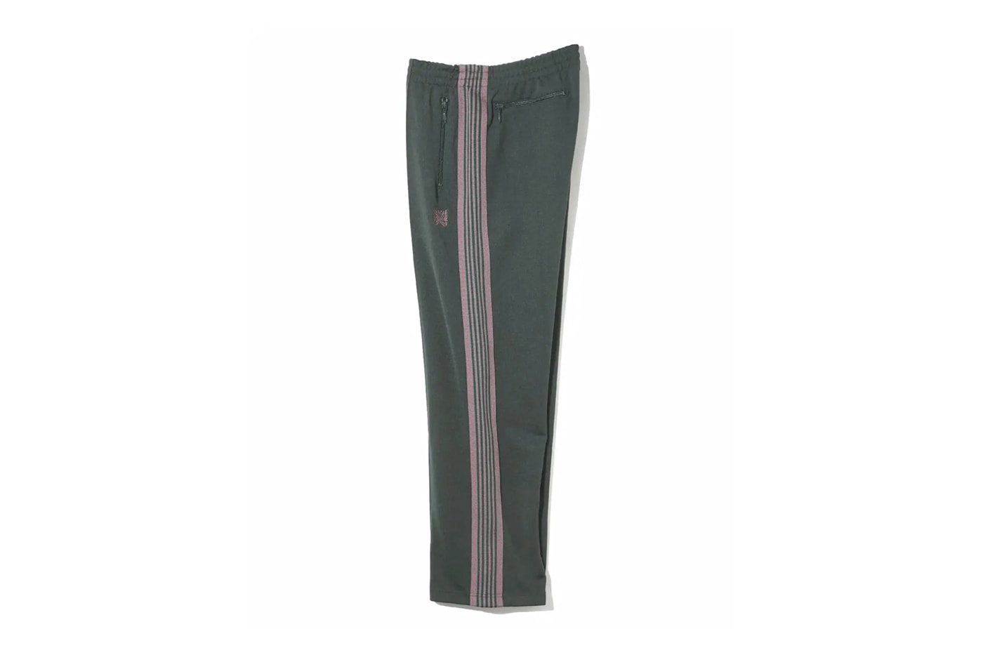 NEEDLES Unveils FW25 Classic Track Suit Series jacket pant poly smooth crew neck shirt butterfly red green maroon brown