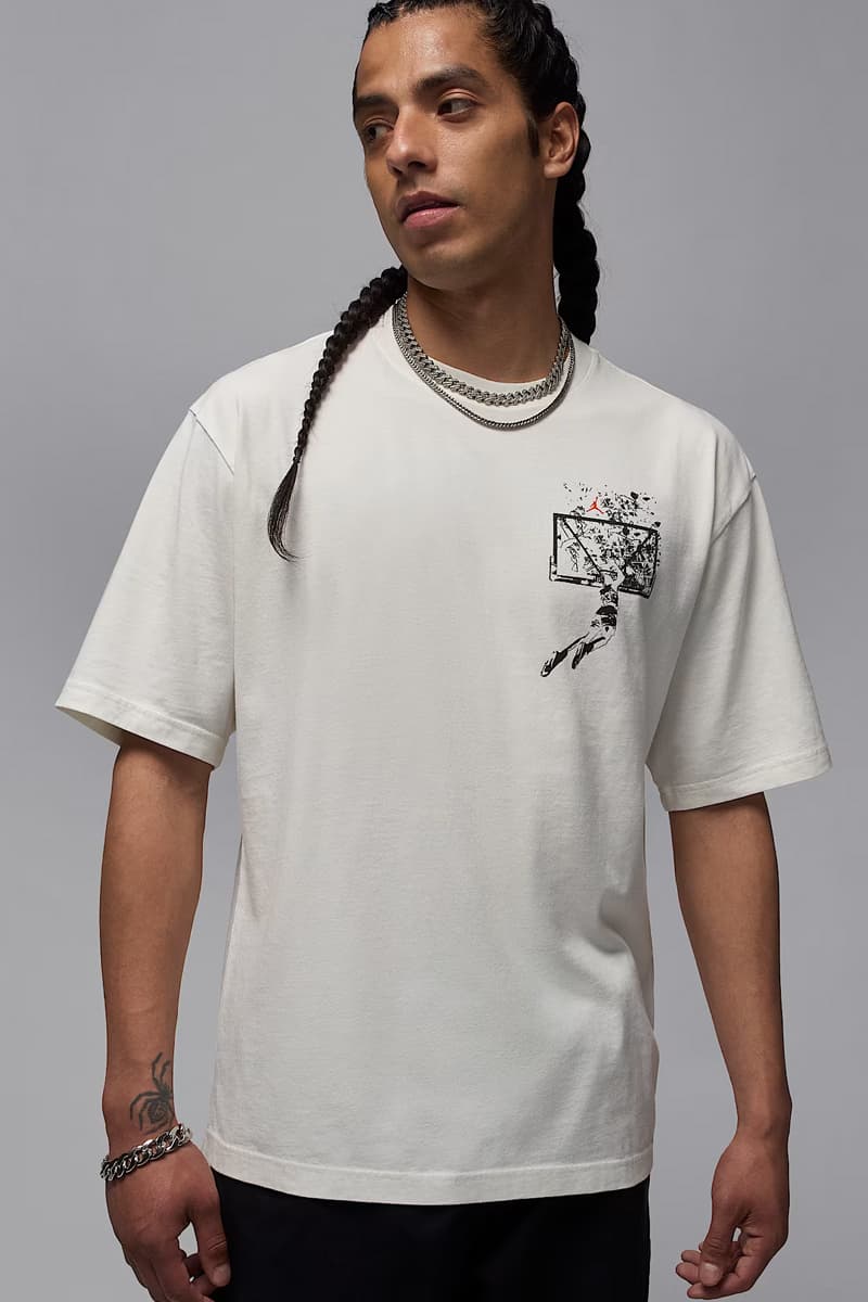 Jordan Brand Drops New Tees Honoring the "Shattered Backboard" Dunk black white orange aj1 michael jordan italy 1985