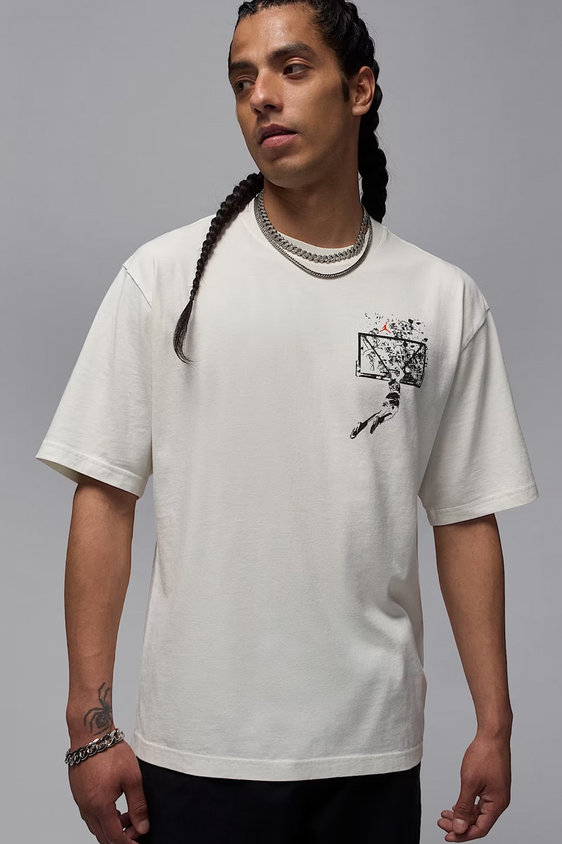 Jordan Brand Drops New Tees Honoring the "Shattered Backboard" Dunk black white orange aj1 michael jordan italy 1985