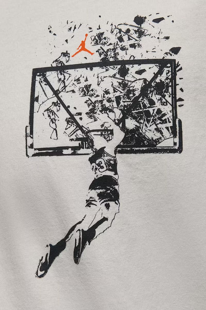 Jordan Brand Drops New Tees Honoring the "Shattered Backboard" Dunk black white orange aj1 michael jordan italy 1985
