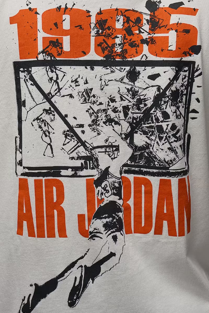 Jordan Brand Drops New Tees Honoring the "Shattered Backboard" Dunk black white orange aj1 michael jordan italy 1985