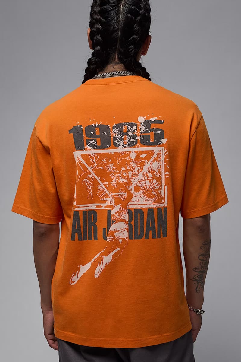 Jordan Brand Drops New Tees Honoring the "Shattered Backboard" Dunk black white orange aj1 michael jordan italy 1985
