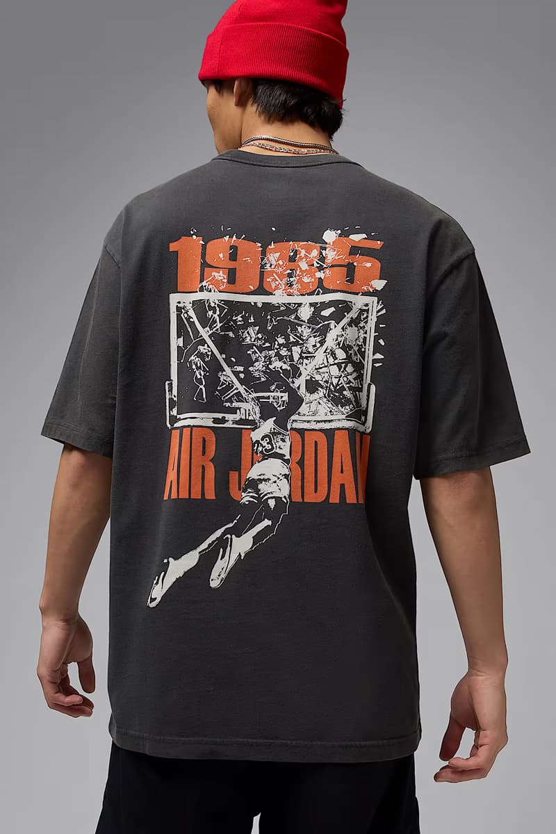 Jordan Brand Drops New Tees Honoring the "Shattered Backboard" Dunk black white orange aj1 michael jordan italy 1985