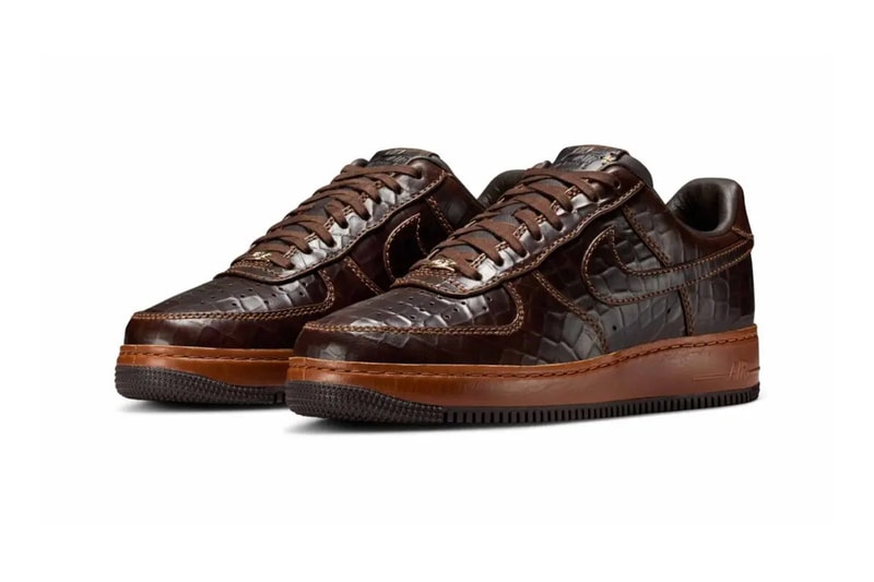 Nike Air Force 1 Low Gets Luxe With "Croc/Fauna Brown" Release Info croc leather