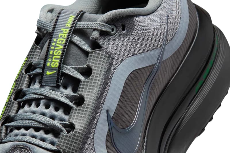 Nike Pegasus Premium “Smoke Grey” HQ2592-012 Release Info "Volt Green" Swoosh ZoomX  ReactX foams Air Zoom unit