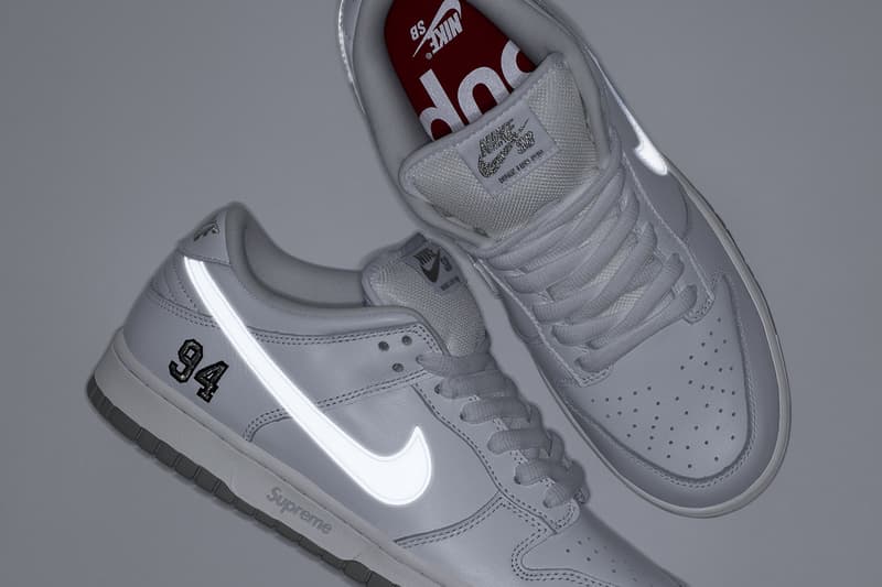 Supreme x Nike SB Dunk Low Fall 2025 Collaboration white black blue purple green suede nubuck leather 3m reflective 94 red supreme insole