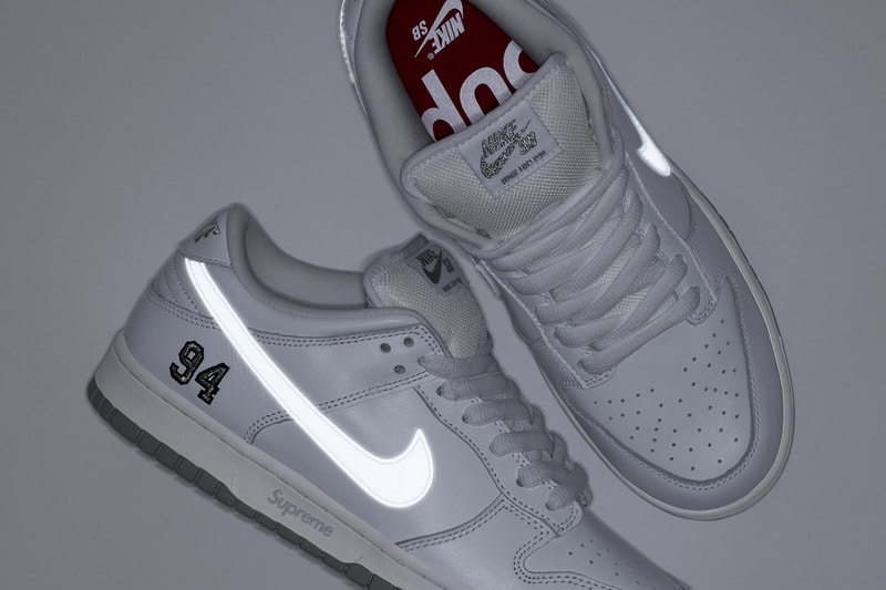 Supreme x Nike SB Dunk Low Fall 2025 Collaboration white black blue purple green suede nubuck leather 3m reflective 94 red supreme insole