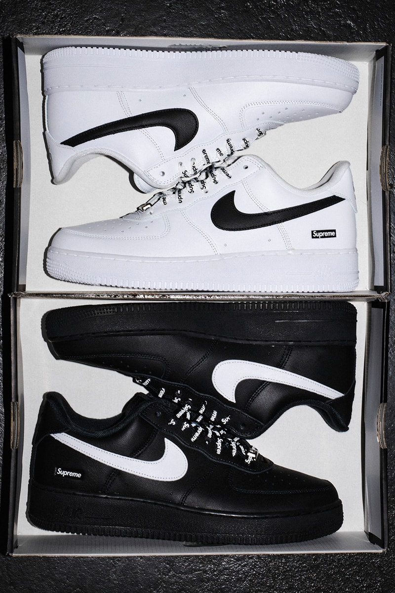 Supreme x Nike Air Force 1 Low Fall 2025 Collaboration black white classic colors swoosh