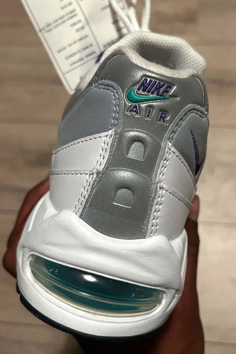 First Look at the Nike Air Max 95 OG "Grape" HJ5996-100 White/Court Purple-Emerald Green-Wolf Grey spring 2025 release info