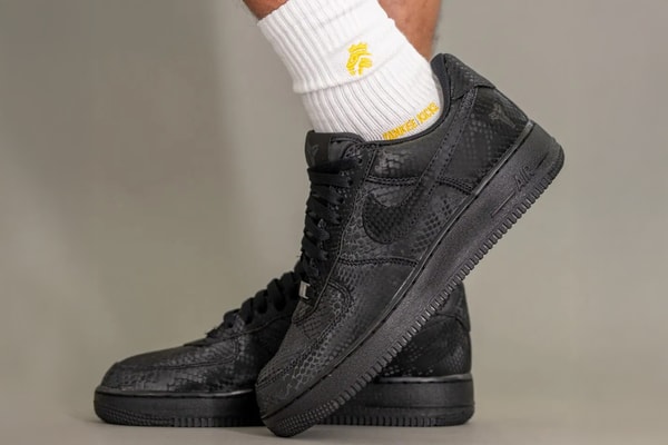 On-Feet Look at Kobe Bryant x Nike Air Force 1 Low “Black” mamba snake skin leather all black af1 swoosh