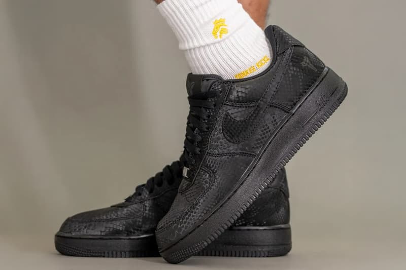 On-Feet Look at Kobe Bryant x Nike Air Force 1 Low “Black” mamba snake skin leather all black af1 swoosh