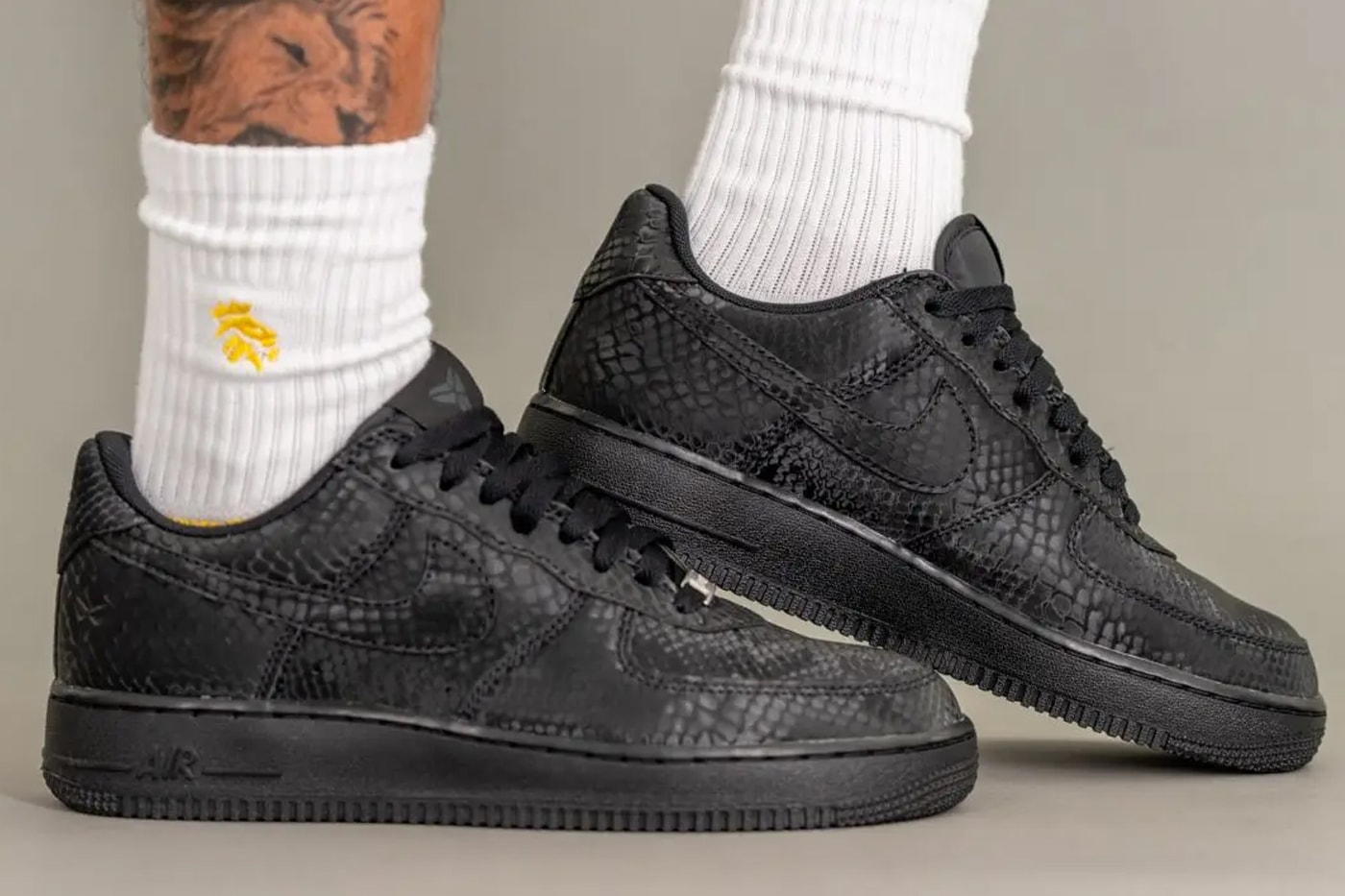 On-Feet Look at Kobe Bryant x Nike Air Force 1 Low “Black” mamba snake skin leather all black af1 swoosh
