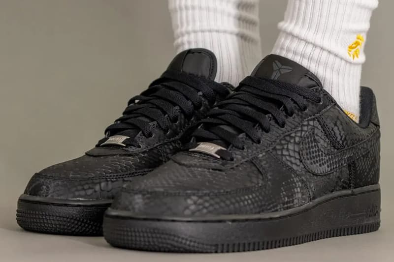 On-Feet Look at Kobe Bryant x Nike Air Force 1 Low “Black” mamba snake skin leather all black af1 swoosh