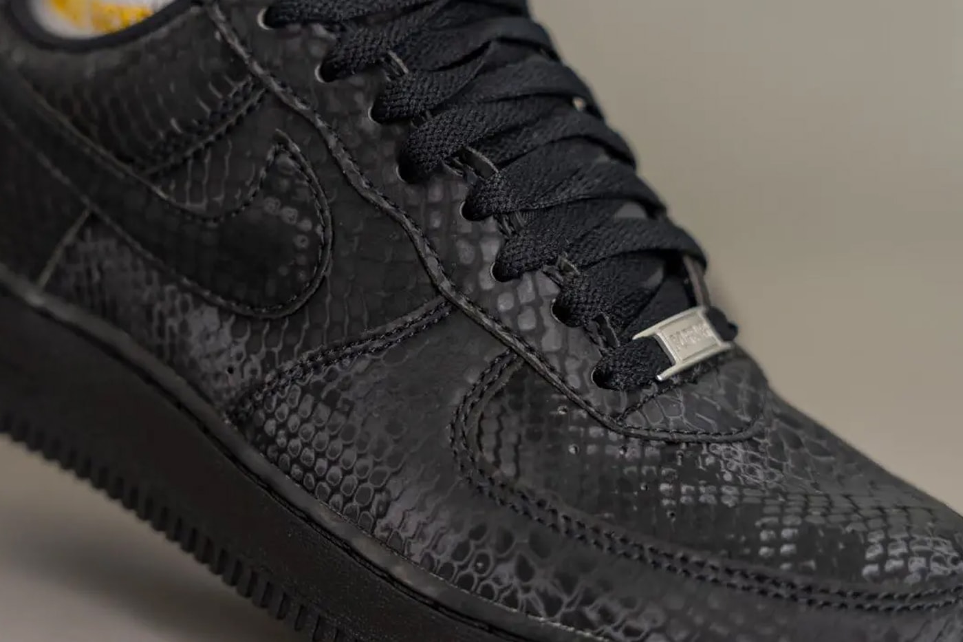 On-Feet Look at Kobe Bryant x Nike Air Force 1 Low “Black” mamba snake skin leather all black af1 swoosh
