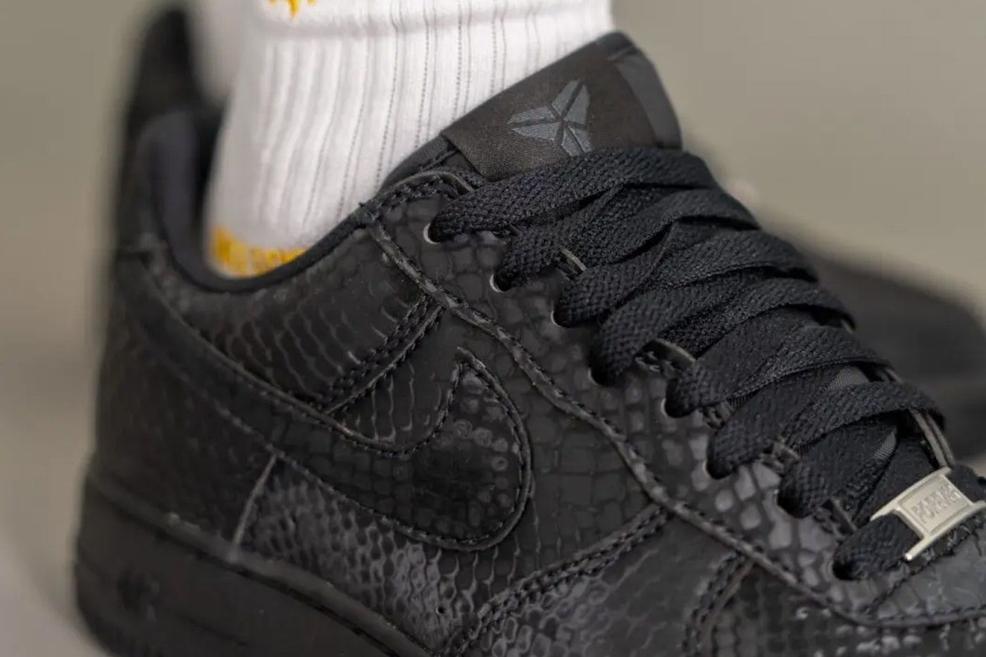 On-Feet Look at Kobe Bryant x Nike Air Force 1 Low “Black” mamba snake skin leather all black af1 swoosh