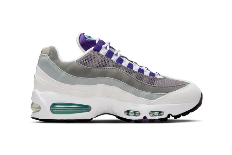 First Look at the Nike Air Max 95 OG "Grape" HJ5996-100 White/Court Purple-Emerald Green-Wolf Grey spring 2025 release info