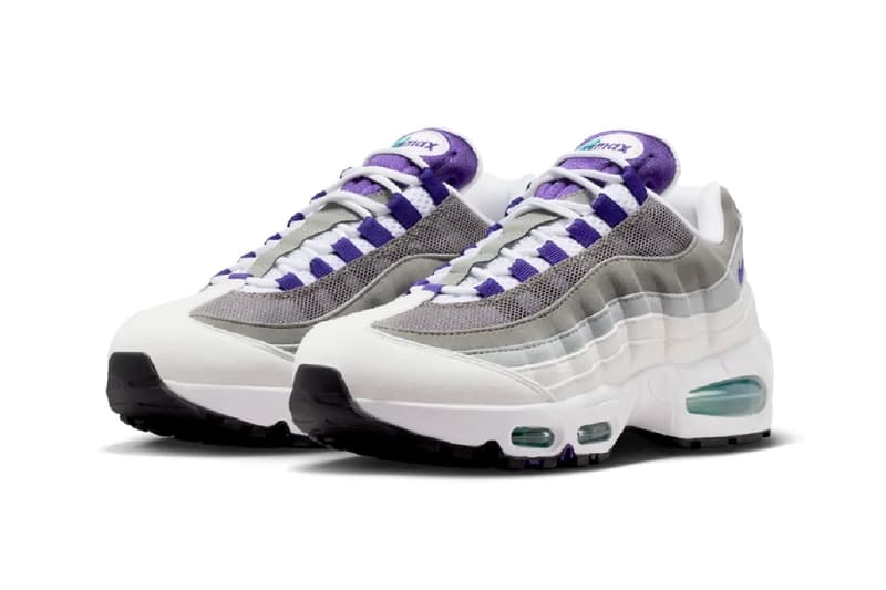 First Look at the Nike Air Max 95 OG "Grape" HJ5996-100 White/Court Purple-Emerald Green-Wolf Grey spring 2025 release info