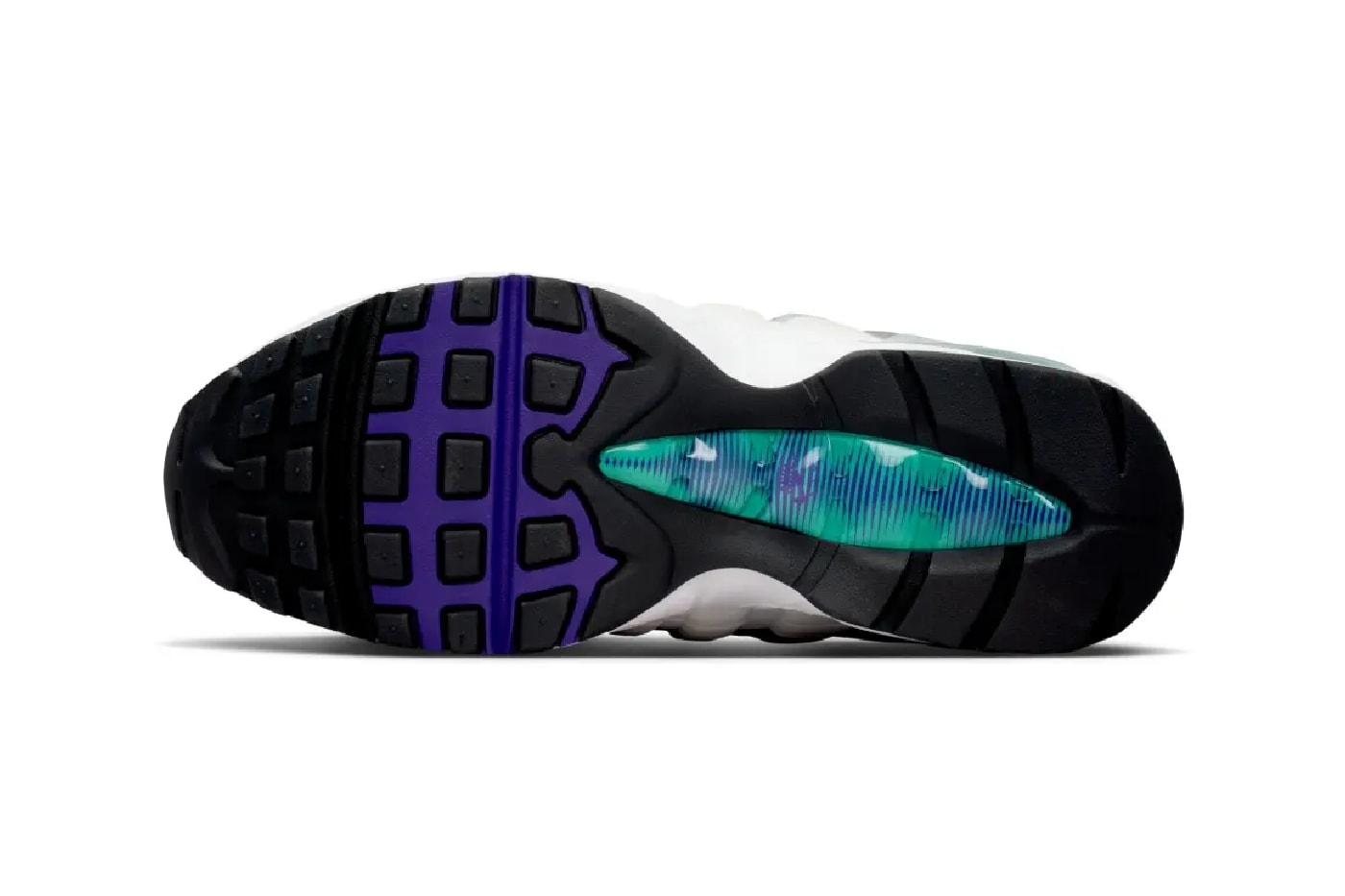 First Look at the Nike Air Max 95 OG "Grape" HJ5996-100 White/Court Purple-Emerald Green-Wolf Grey spring 2025 release info