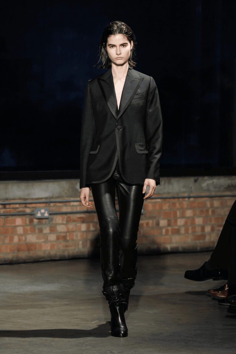 Aaron Esh Routs Back to Classical Menswear for SS26 Oval Space in Hackney London Fashion Week Katy England Savile Row tailor Charlie Allen