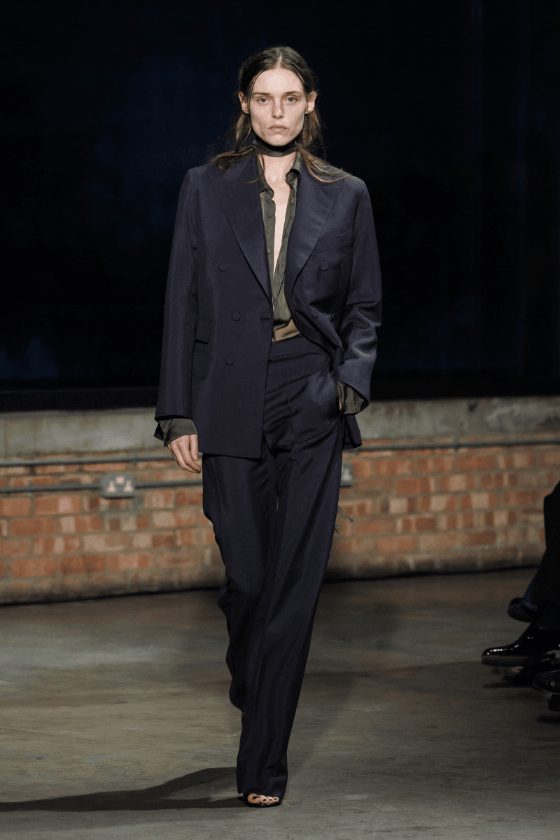 Aaron Esh Routs Back to Classical Menswear for SS26 Oval Space in Hackney London Fashion Week Katy England Savile Row tailor Charlie Allen