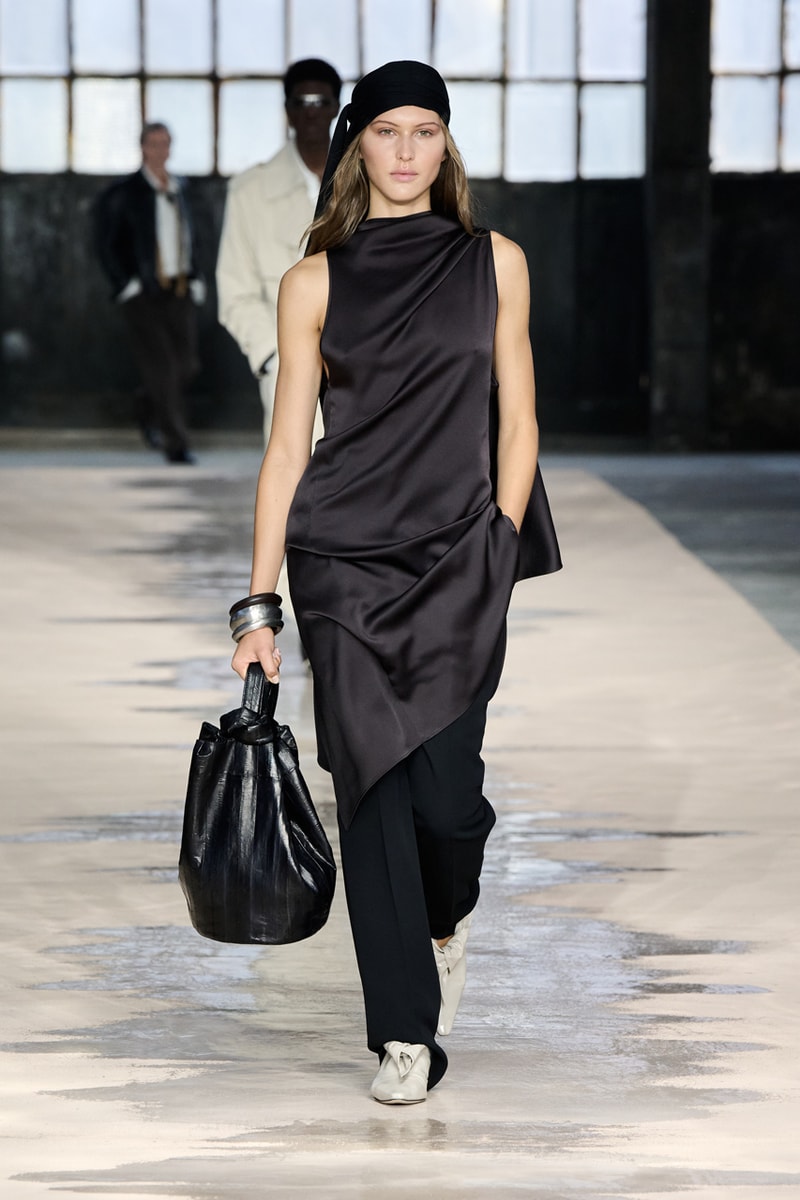 boss marco falconi spring/summer 2026 milan fashion week tailoring boris acket artists paradox contrasts leather double pleated suits dresses shorts italian wool