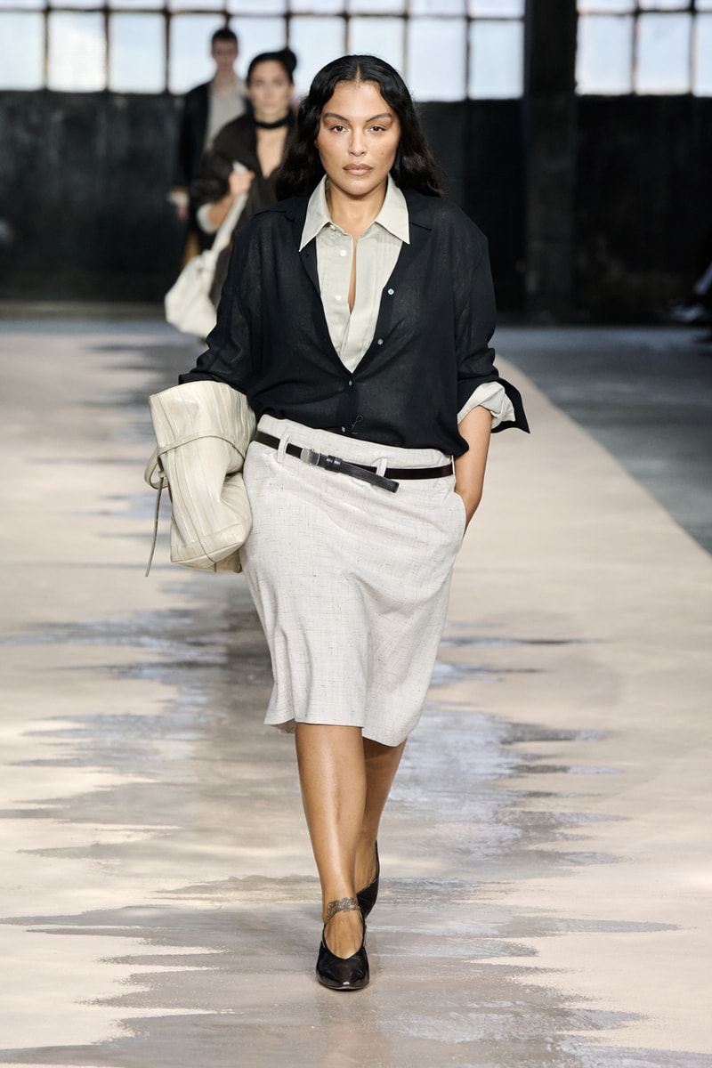 boss marco falconi spring/summer 2026 milan fashion week tailoring boris acket artists paradox contrasts leather double pleated suits dresses shorts italian wool