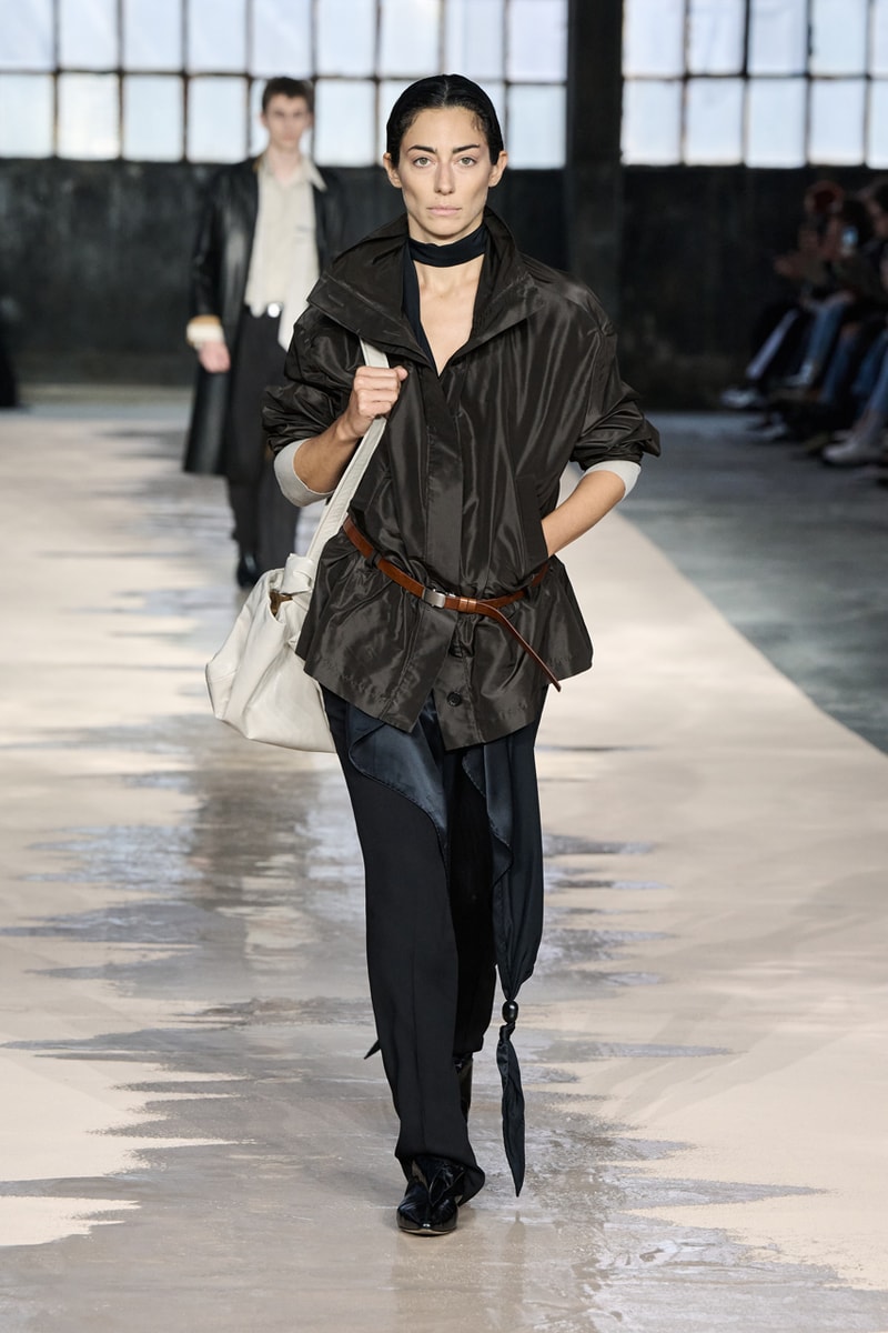 boss marco falconi spring/summer 2026 milan fashion week tailoring boris acket artists paradox contrasts leather double pleated suits dresses shorts italian wool