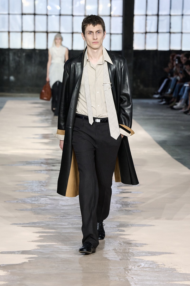 boss marco falconi spring/summer 2026 milan fashion week tailoring boris acket artists paradox contrasts leather double pleated suits dresses shorts italian wool