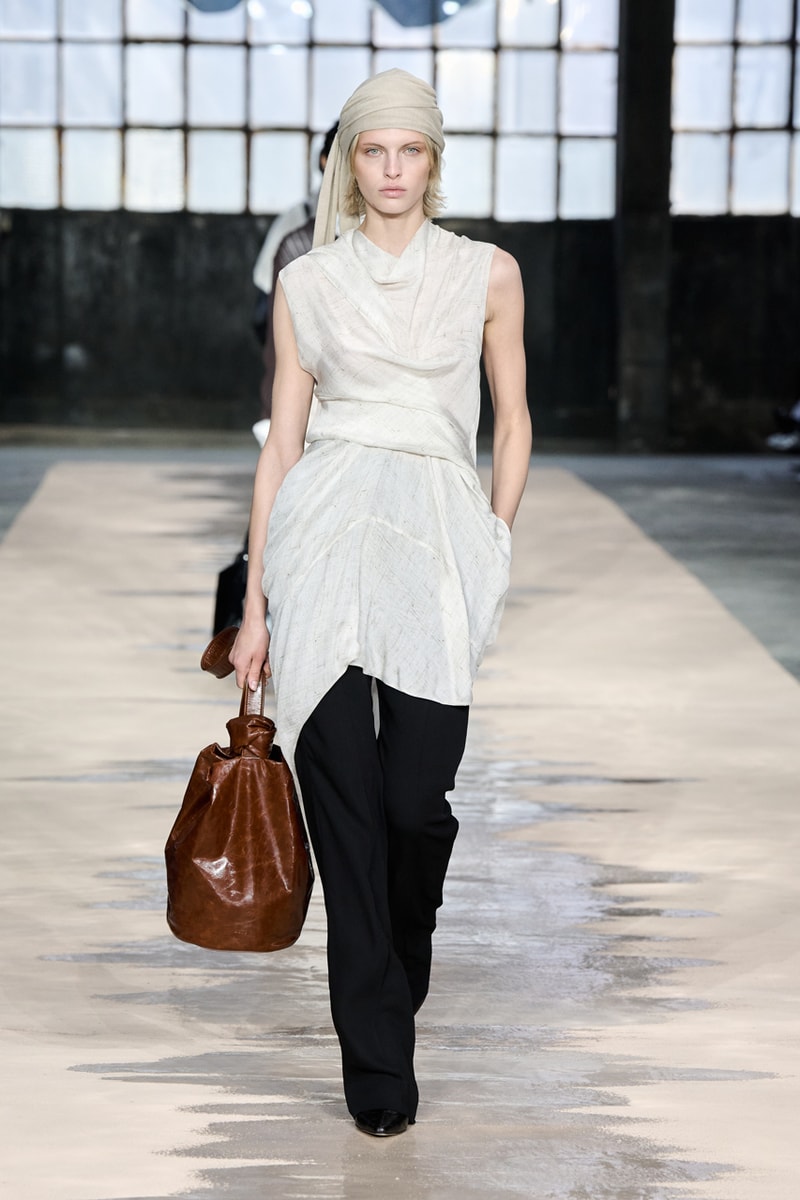 boss marco falconi spring/summer 2026 milan fashion week tailoring boris acket artists paradox contrasts leather double pleated suits dresses shorts italian wool