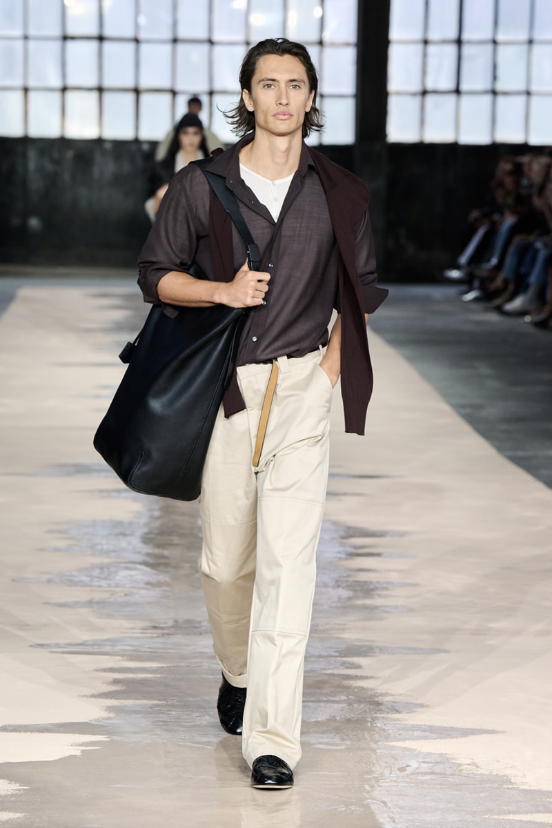 boss marco falconi spring/summer 2026 milan fashion week tailoring boris acket artists paradox contrasts leather double pleated suits dresses shorts italian wool
