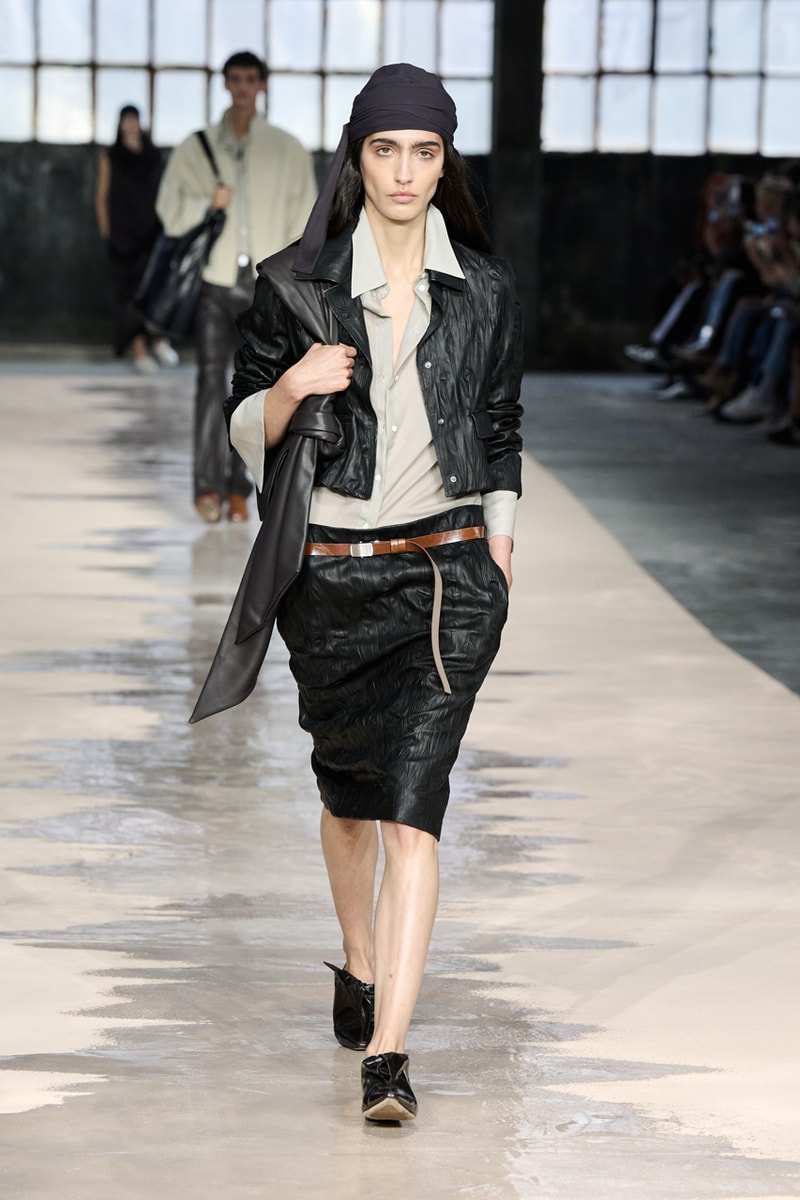 boss marco falconi spring/summer 2026 milan fashion week tailoring boris acket artists paradox contrasts leather double pleated suits dresses shorts italian wool