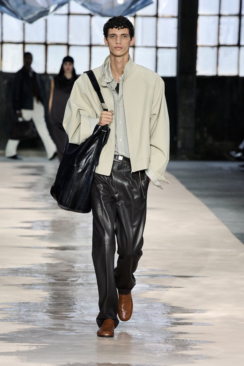 boss marco falconi spring/summer 2026 milan fashion week tailoring boris acket artists paradox contrasts leather double pleated suits dresses shorts italian wool