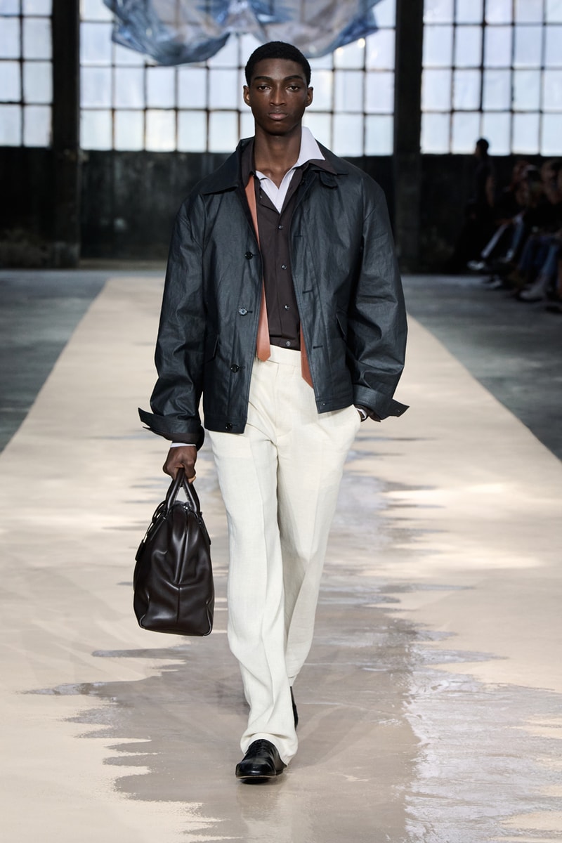 boss marco falconi spring/summer 2026 milan fashion week tailoring boris acket artists paradox contrasts leather double pleated suits dresses shorts italian wool