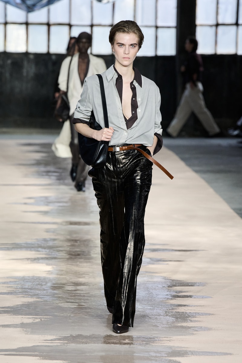 boss marco falconi spring/summer 2026 milan fashion week tailoring boris acket artists paradox contrasts leather double pleated suits dresses shorts italian wool