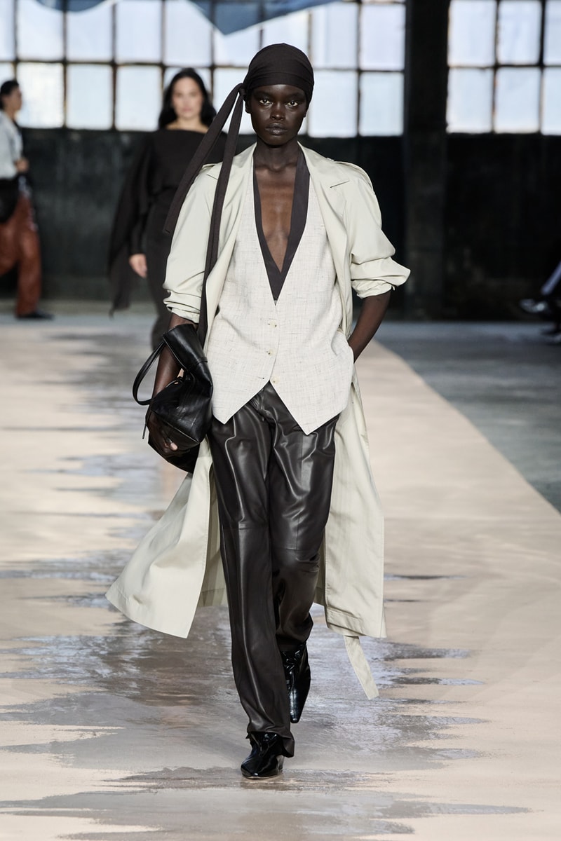 boss marco falconi spring/summer 2026 milan fashion week tailoring boris acket artists paradox contrasts leather double pleated suits dresses shorts italian wool