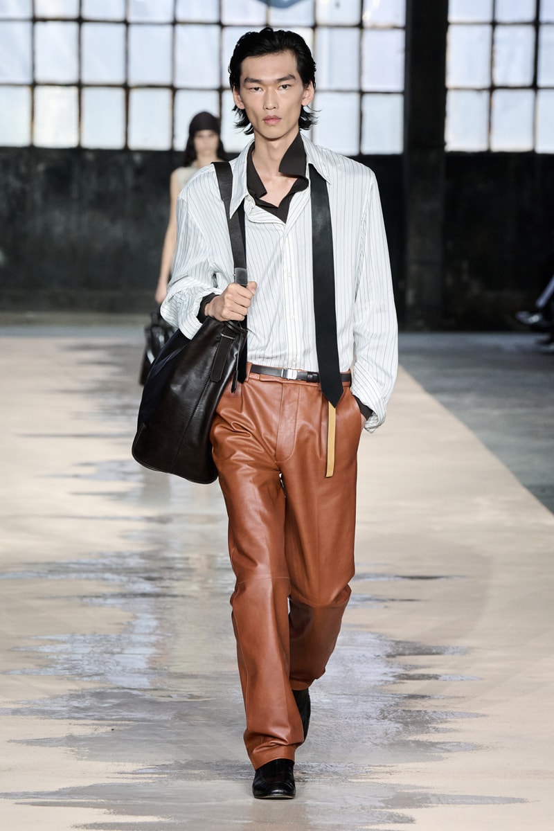 boss marco falconi spring/summer 2026 milan fashion week tailoring boris acket artists paradox contrasts leather double pleated suits dresses shorts italian wool