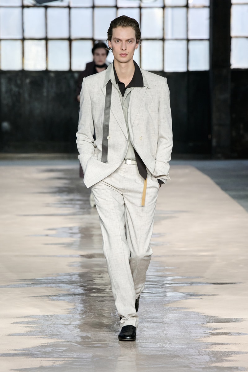 boss marco falconi spring/summer 2026 milan fashion week tailoring boris acket artists paradox contrasts leather double pleated suits dresses shorts italian wool