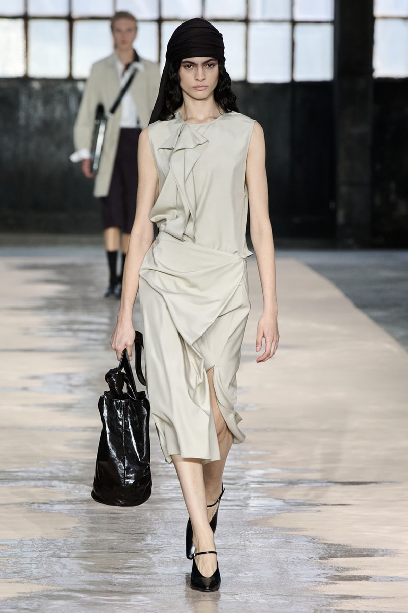 boss marco falconi spring/summer 2026 milan fashion week tailoring boris acket artists paradox contrasts leather double pleated suits dresses shorts italian wool