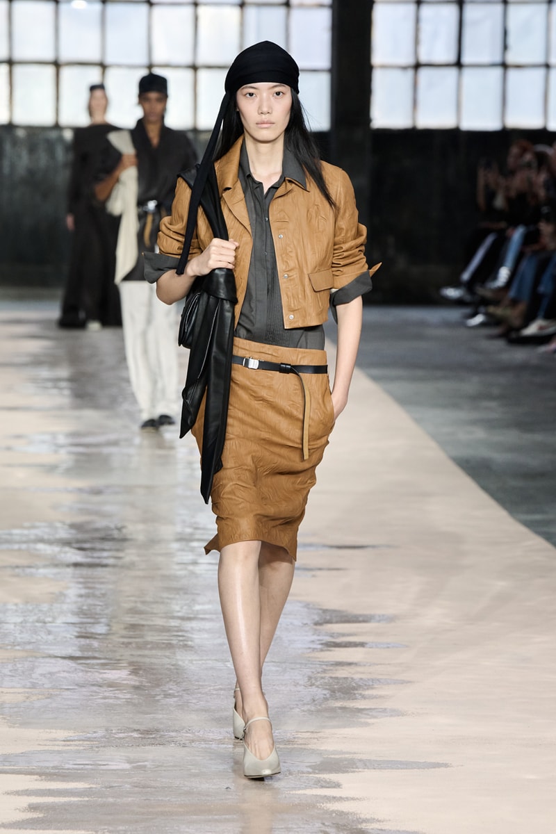 boss marco falconi spring/summer 2026 milan fashion week tailoring boris acket artists paradox contrasts leather double pleated suits dresses shorts italian wool