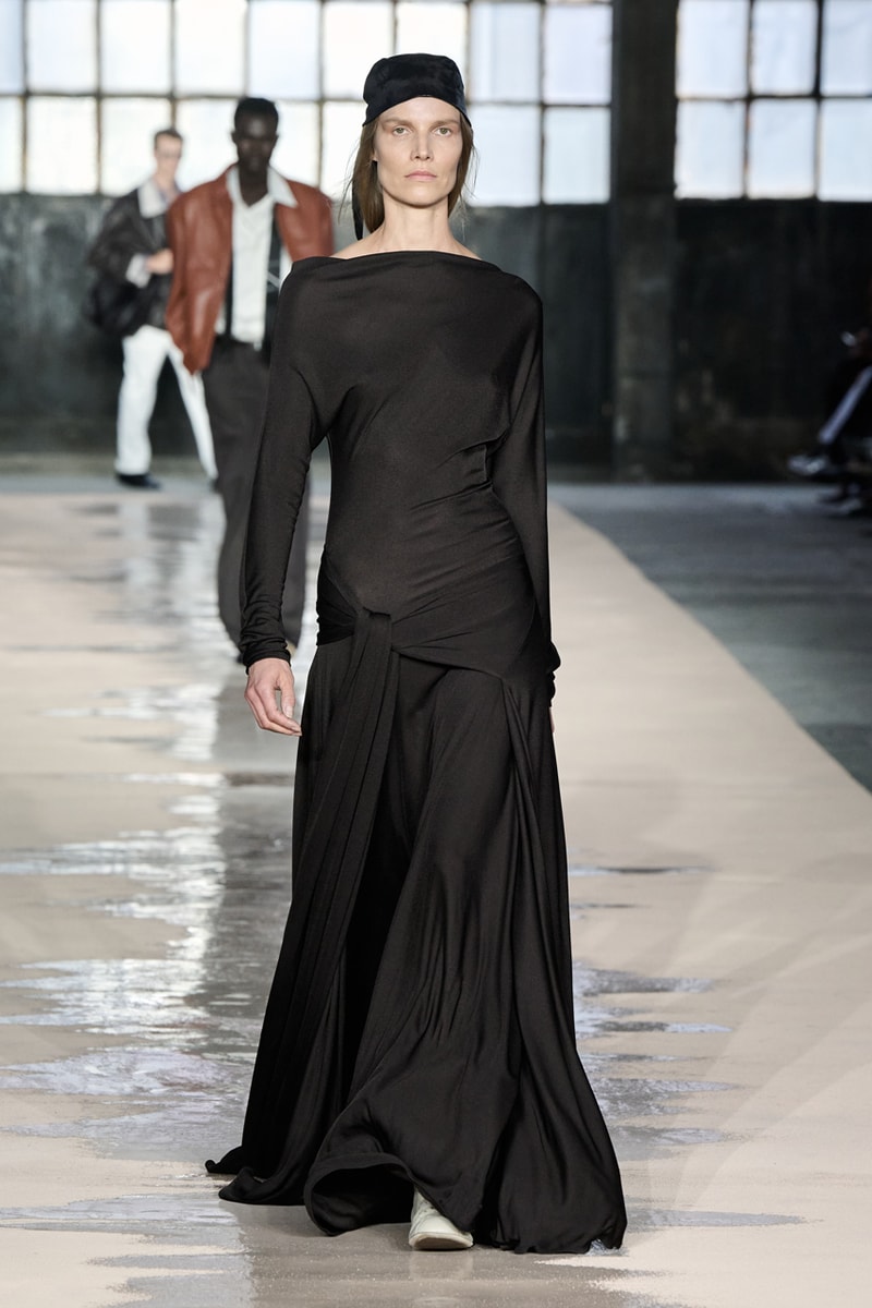 boss marco falconi spring/summer 2026 milan fashion week tailoring boris acket artists paradox contrasts leather double pleated suits dresses shorts italian wool