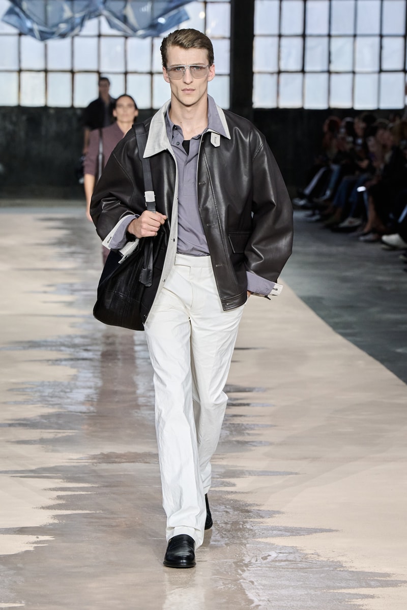 boss marco falconi spring/summer 2026 milan fashion week tailoring boris acket artists paradox contrasts leather double pleated suits dresses shorts italian wool