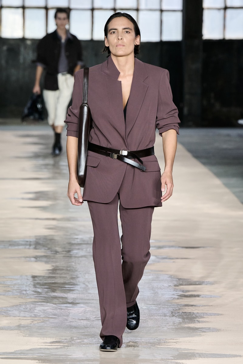 boss marco falconi spring/summer 2026 milan fashion week tailoring boris acket artists paradox contrasts leather double pleated suits dresses shorts italian wool