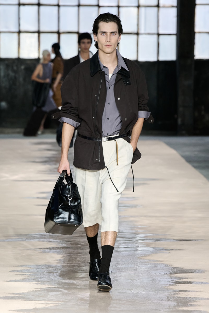 boss marco falconi spring/summer 2026 milan fashion week tailoring boris acket artists paradox contrasts leather double pleated suits dresses shorts italian wool
