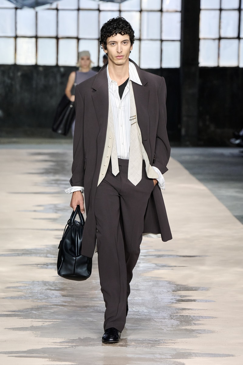 boss marco falconi spring/summer 2026 milan fashion week tailoring boris acket artists paradox contrasts leather double pleated suits dresses shorts italian wool