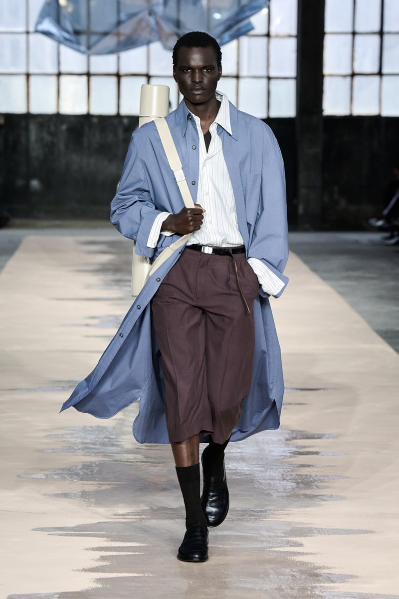 boss marco falconi spring/summer 2026 milan fashion week tailoring boris acket artists paradox contrasts leather double pleated suits dresses shorts italian wool